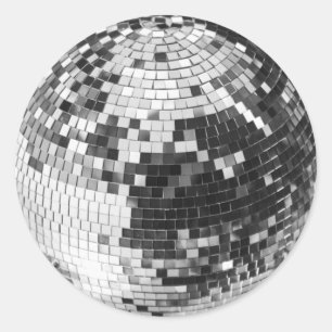 Pegatina Redonda Bola de discoteca retro brillo purpurina plateada 