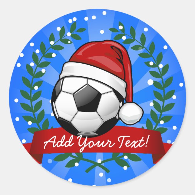 Pegatina Redonda Bola de fútbol con Navidades de Santa Hat (Anverso)