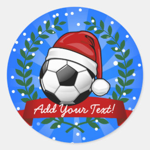Pegatina Redonda Bola de fútbol con Navidades de Santa Hat