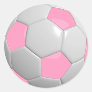 Pegatina Redonda Bola de Fútbol rosa y blanco