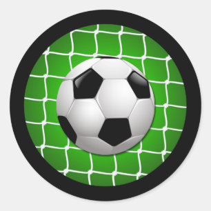 PEGATINA REDONDA BOLA DE FÚTBOL Y RED DE OBJETIVOS