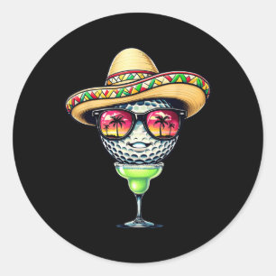 Pegatina Redonda Bola de Golf Cinco De Mayo Con Sombrero Margarita