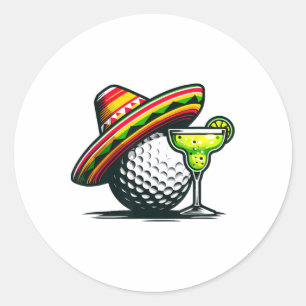 Pegatina Redonda Bola De Golf Cinco De Mayo Con Sombrero Y Margarit