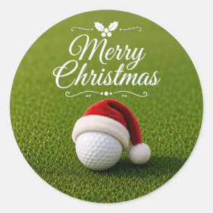 Pegatina Redonda Bola de golf con sombrero de Santa para Navidad de