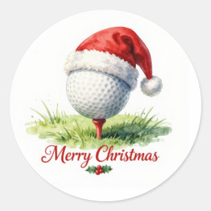 Pegatina Redonda Bola de golf con sombrero de Santa para Navidad de
