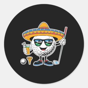 Pegatina Redonda Bola de Golf Divertida Cinco De Mayo con Sombrero 