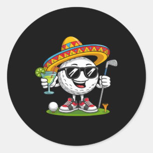 Pegatina Redonda Bola de golf divertida Cinco De Mayo con sombrero 