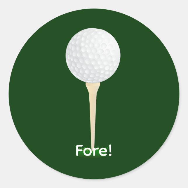 Pegatina Redonda Bola de Golf en un Tee. ¡Cuidado! (Anverso)