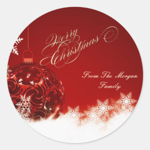 Pegatina Redonda Bola de Navidad elegante, copos de nieve