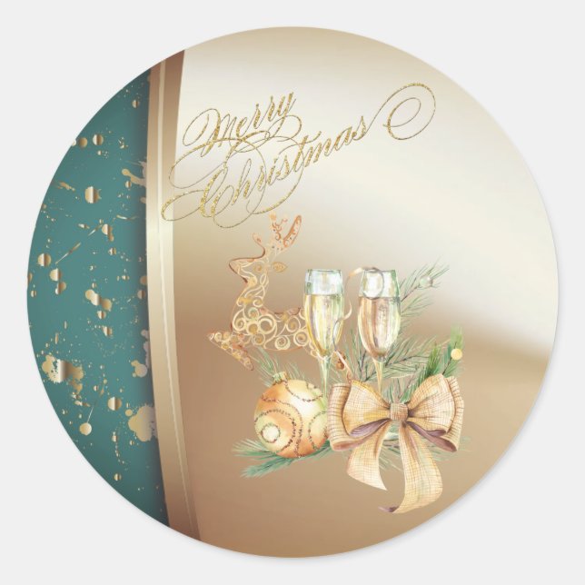 Pegatina Redonda Bola de navidades, Vidrio, Renos, Vaca (Anverso)