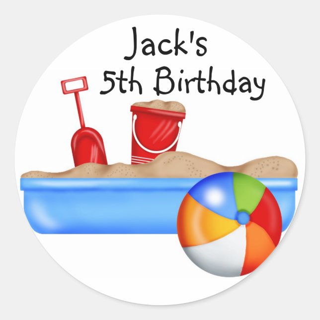 Pegatina Redonda Bola de playa de la caja de arena de verano (Anverso)