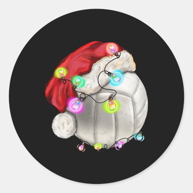 Pegatina Redonda Bola de voleibol con Navidades de Santa Hat niños (Anverso)