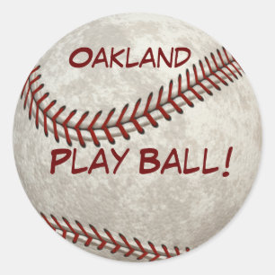 Pegatina Redonda ¡Bola del juego de béisbol de Oakland! Más
