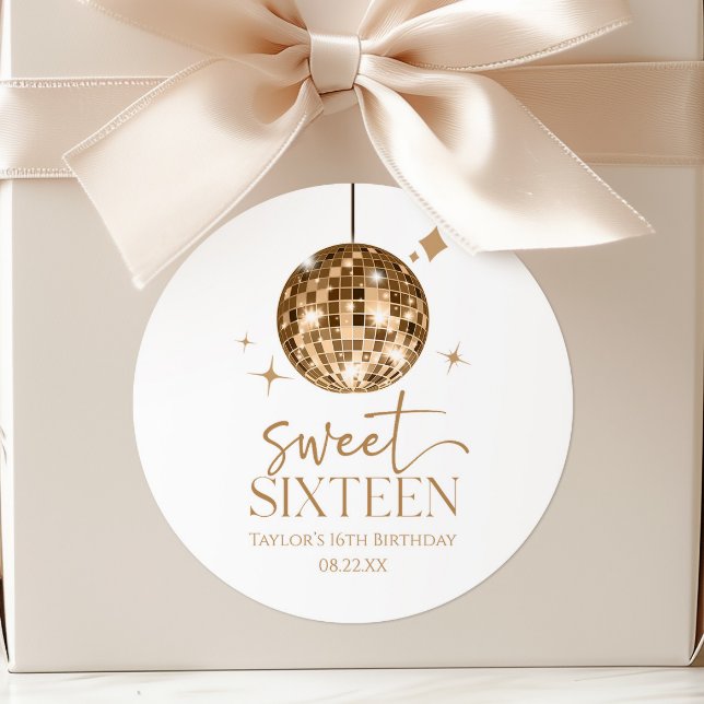 Pegatina Redonda Bola Disco Dorada Sweet Sixteen Cumpleaños (Subido por el creador)