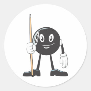 Pegatina Redonda Bola feliz del billar ocho