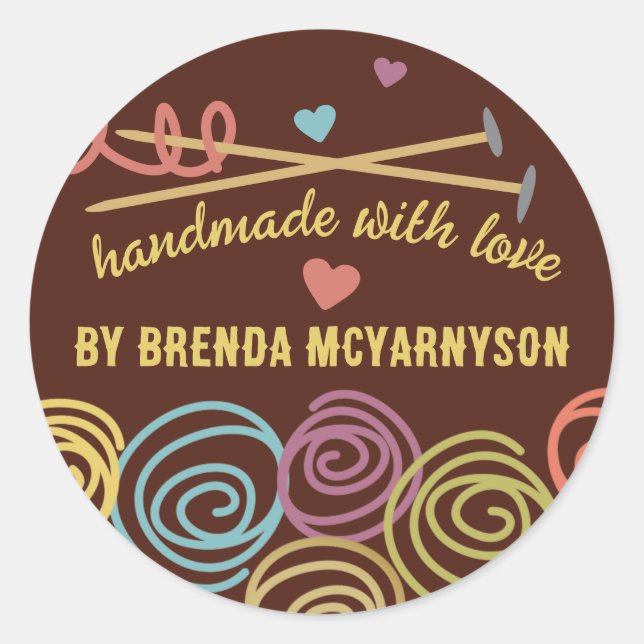 Pegatina Redonda Bolas de artículos de punto de agujas de hilado (Anverso)