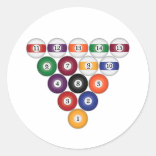 Pegatina Redonda Bolas de billar/billar: Billiards: