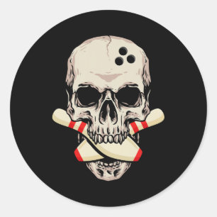 Pegatina Redonda Bolas de bolos Retro Skeleton Head Bowal
