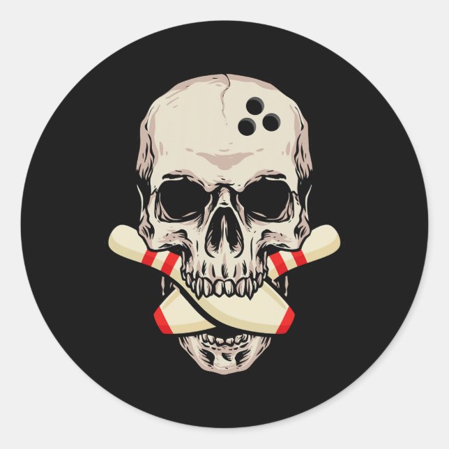 Pegatina Redonda Bolas de bolos Retro Skeleton Head Bowal (Anverso)