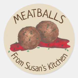 Pegatina Redonda Bolas de carne caseras Cocina italiana personaliza