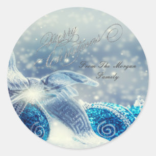 Pegatina Redonda Bolas de Navidad azules elegantes