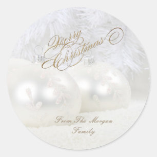 Pegatina Redonda Bolas de Navidad Blancas Elegantes