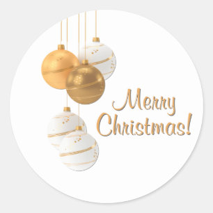 Pegatina Redonda Bolas de Navidad doradas y blancas con texto perso