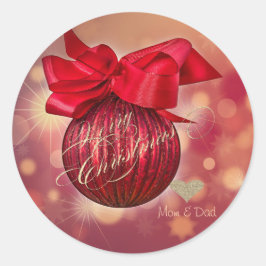 Pegatina Redonda Bolas de Navidad Rojas Bokeh Company