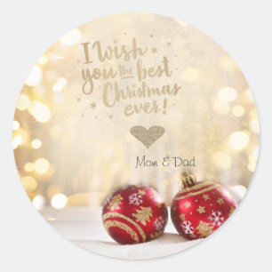 Pegatina Redonda Bolas Rojas Les Deseo La Mejor Navidad De Todas