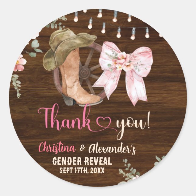 Pegatina Redonda Bolas Rustic Floral o Bows Favorito (Anverso)