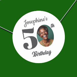 Pegatina Redonda Bold 50th Birthday Party Photo