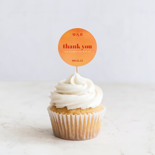 Pegatina Redonda Bold Chic Orange Sunset Monogram Thank You Wedding (Subido por el creador)