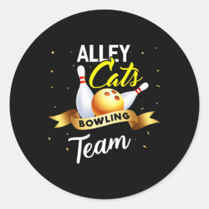 Pegatina Redonda Boliche divertido de la camiseta del gato Alley