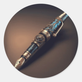 Pegatina Redonda Bolígrafo de fuente de fantasía estilo Steampunk f