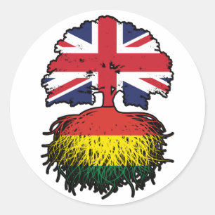 Pegatina Redonda Bolivia Bandera de raíces de árboles británicos bo
