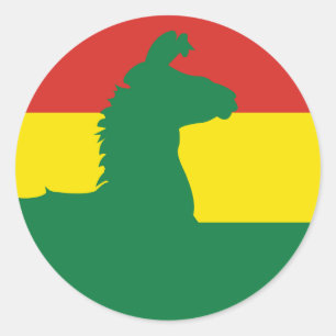 Pegatina Redonda Bolivia Llama Alpaca Bandera Nacional Animal de Bo