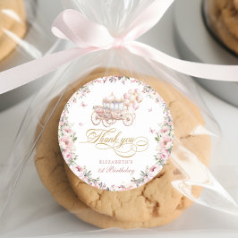 Pegatina Redonda Bolos de cumpleaños de Princess Carriage Pink and