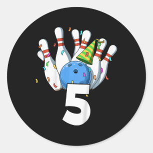 Pegatina Redonda Bolos para niños Cumpleaños 5 Tema de Bowling Quin