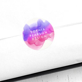 Pegatina Redonda Bolsa de acuarela magenta