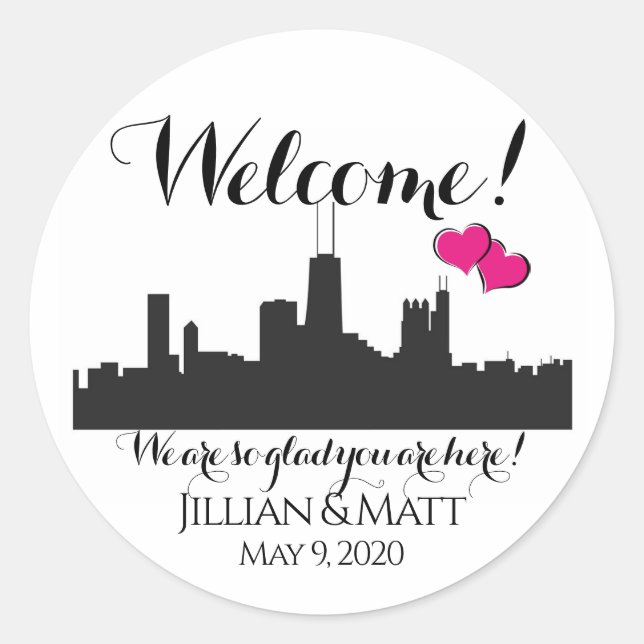 Pegatina Redonda Bolsa de bienvenida Chicago Wedding Stickers (Anverso)