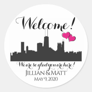 Pegatina Redonda Bolsa de bienvenida Chicago Wedding Stickers
