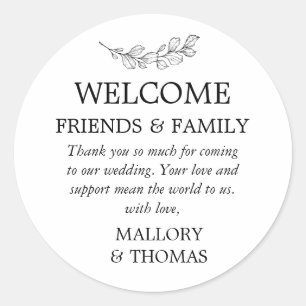 Pegatina Redonda Bolsa de bienvenida para boda Mallory Simple Negro