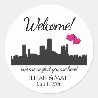 Pegatina Redonda Bolsa de bienvenida Stickers para boda de Chicago