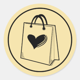 Pegatina Redonda Bolsa de compras minimalista negra
