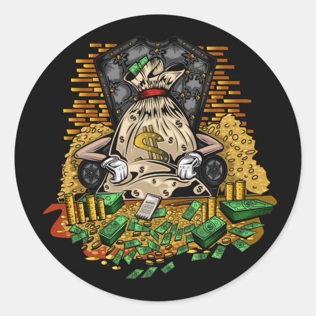 Pegatina Redonda Bolsa de dinero (Anverso)