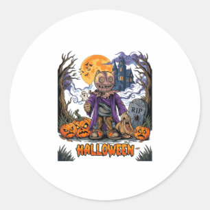 Pegatina Redonda Bolsa de dulces de espantapájaros de Halloween Cal