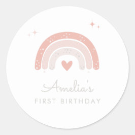 Pegatina Redonda Bolsa de Favor de Cumpleaños Rosa Arcoiris Cute Ac