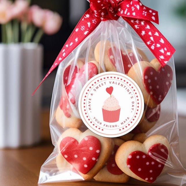 Pegatina Redonda Bolsa de Goodie de San Valentín (Sweet Valentine's Favor Classic Round Sticker)