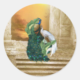 Pegatina Redonda Bolsa de mensajería Golden Peacock Temple Dreams