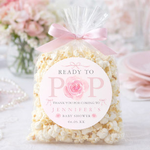 Pegatina Redonda Bolsa de palomitas de maíz para baby shower con la